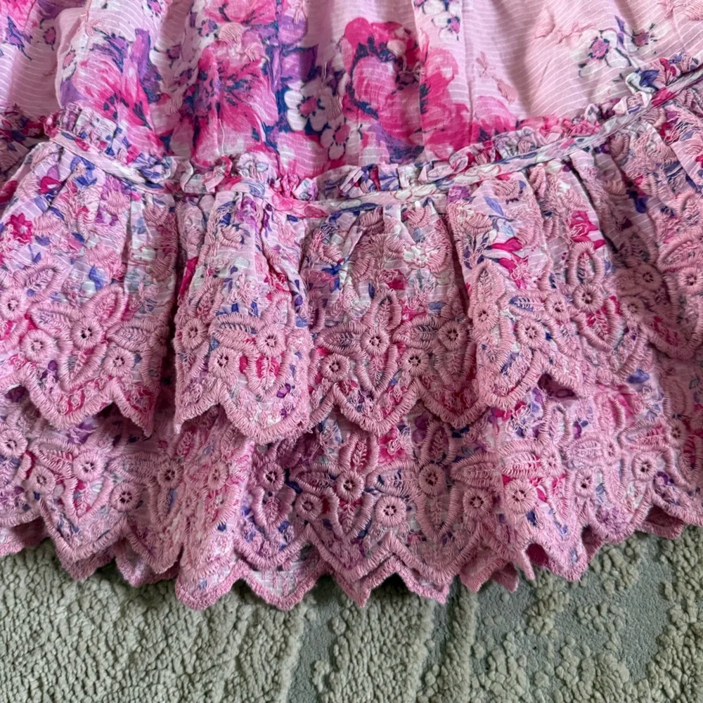 LoveShackFancy Cairo mini skirt pink purple floral tiered ruffled embroidered XS - Picture 7 of 12